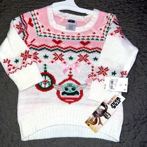BNWT Star Wars Mandalorian Little Girl’s Christmas Sweater with Grogu
